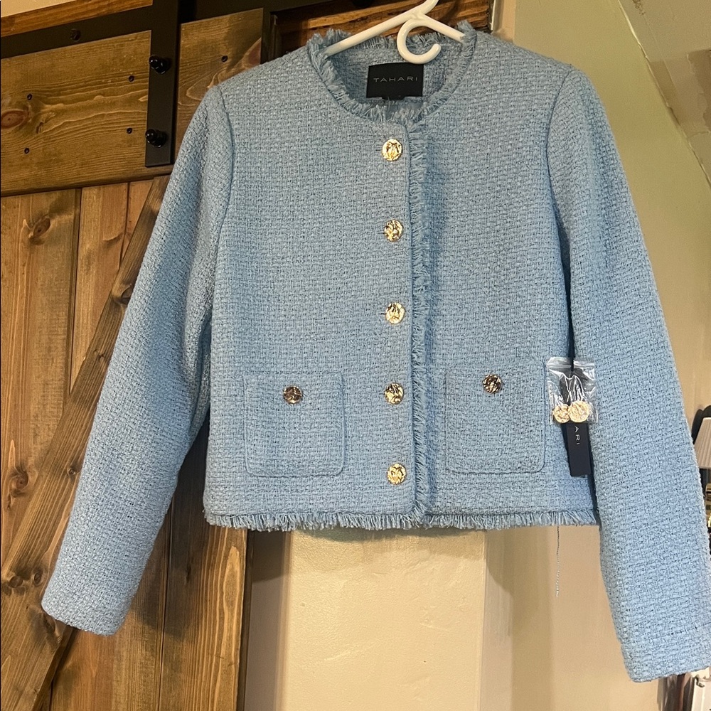 Tahari Tweed Light Blue Jacket
